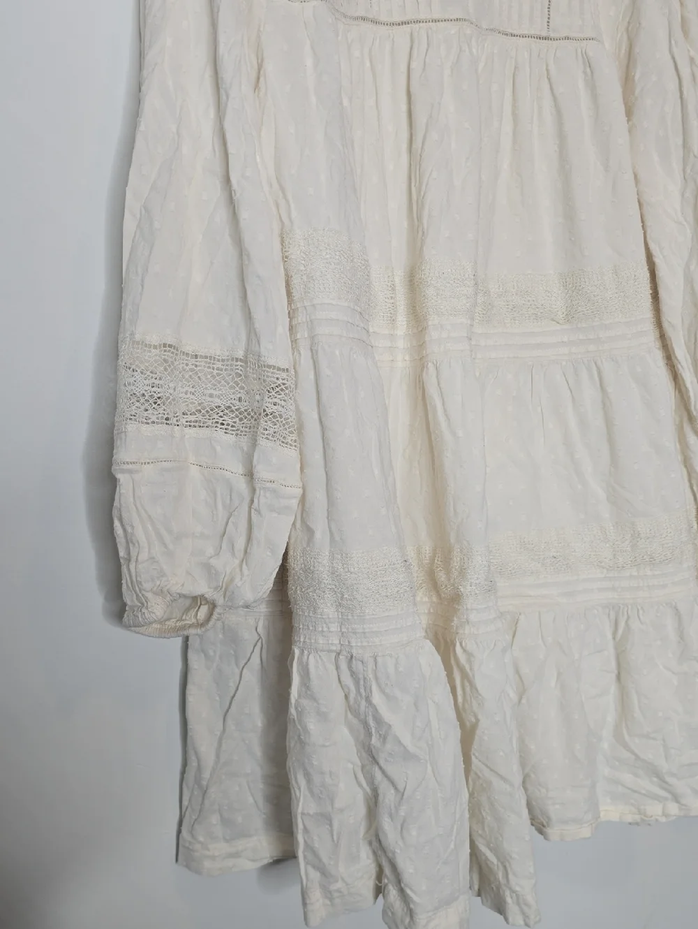 Old Navy Cream Long-Sleeve Lace Tiered Cottagecore Dress - Picture 3 of 10